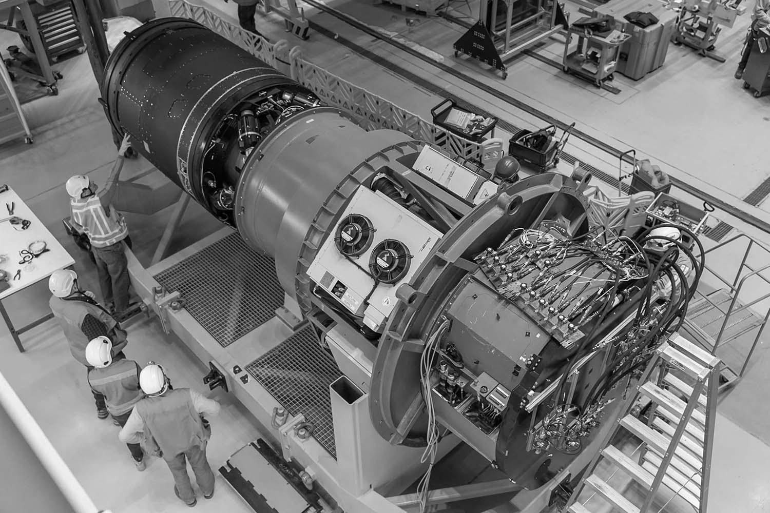 Image of members of the team preparing the LSST Camera for installation.