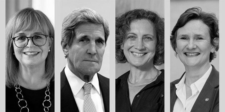 Head and shoulder images displayed in a left to right montage of Lady Elish Angiolini, John Kerry, Dinah Rose, Professor Irene Tracey.