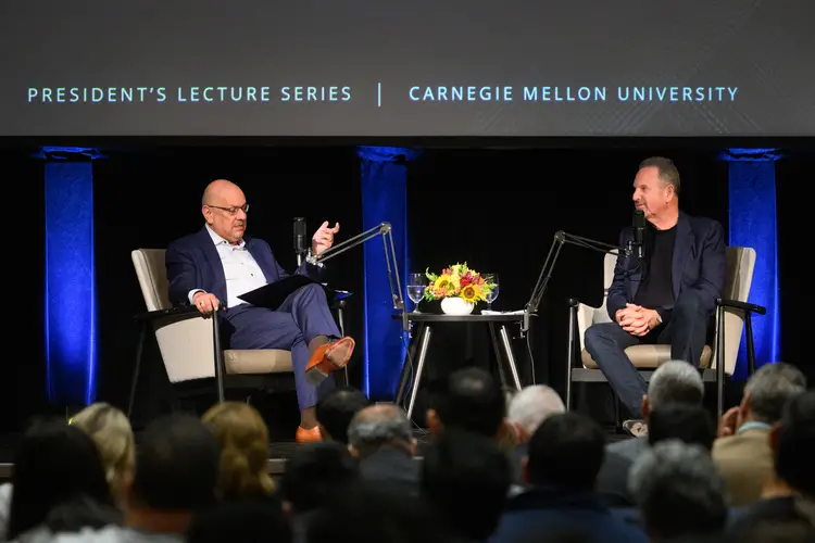 Rene Haas and Farnam Jahanian at CMU's President's Lecture series.