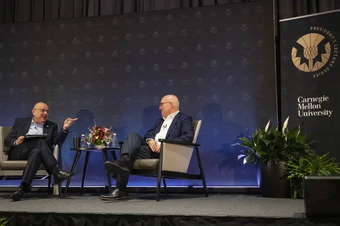 Farnam Jahanian speaks with Ted Decker at the Presidents Lecture Serires.