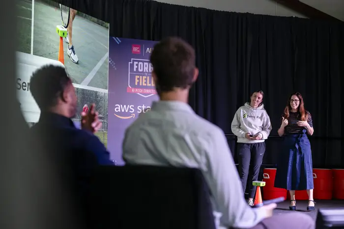 Izzy Hunter answers questions during her pitch.